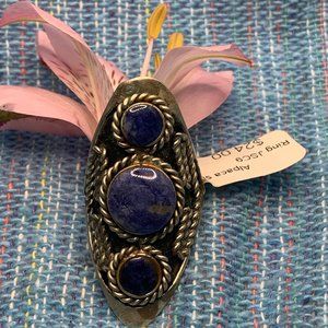 Alpaca Silver Ring with 3 Blue Stones-adjustable.